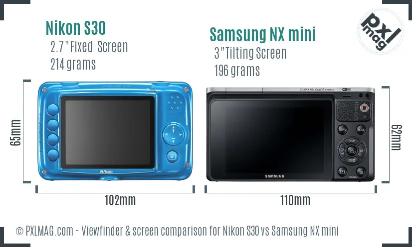 Nikon S30 vs Samsung NX mini Screen and Viewfinder comparison