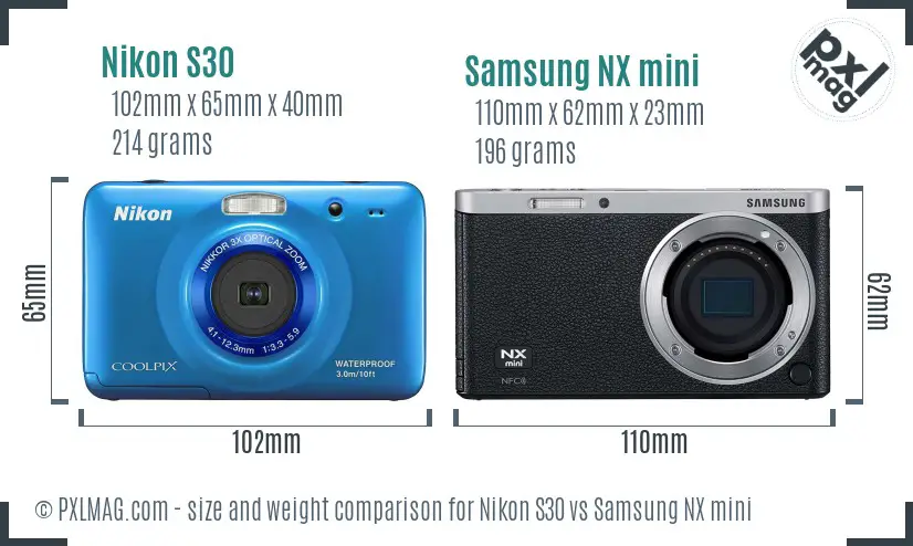 Nikon S30 vs Samsung NX mini size comparison