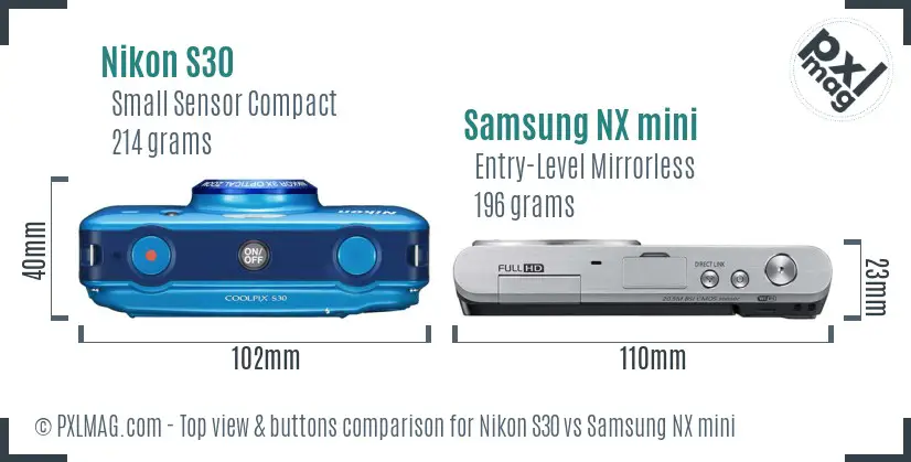 Nikon S30 vs Samsung NX mini top view buttons comparison