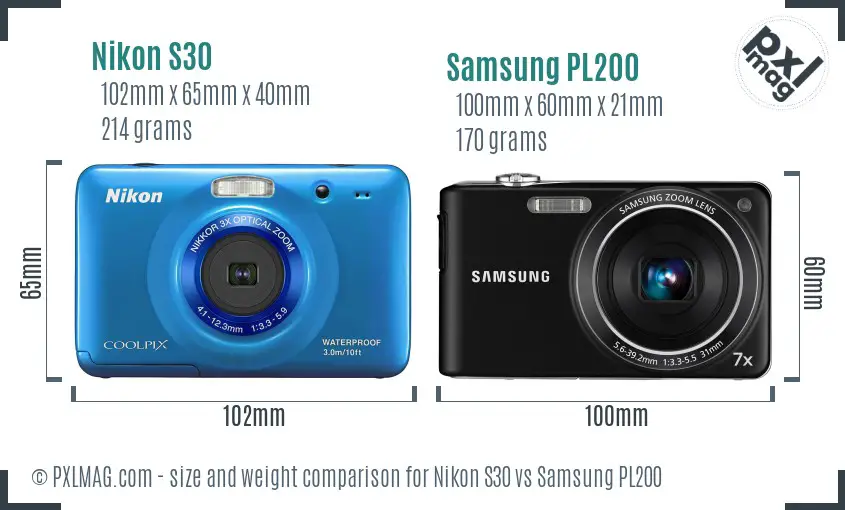 Nikon S30 vs Samsung PL200 size comparison Nikon S30 vs Samsung PL200 size comparison