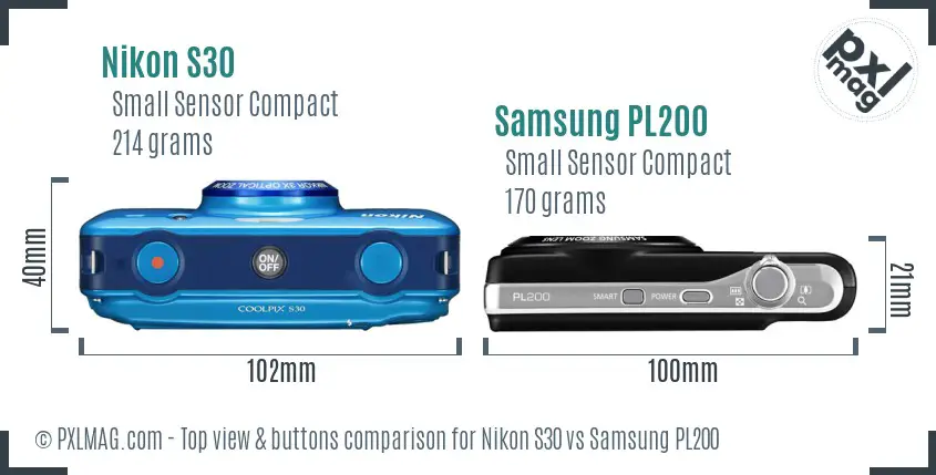 Nikon S30 vs Samsung PL200 top view buttons comparison Nikon S30 vs Samsung PL200 top view buttons comparison