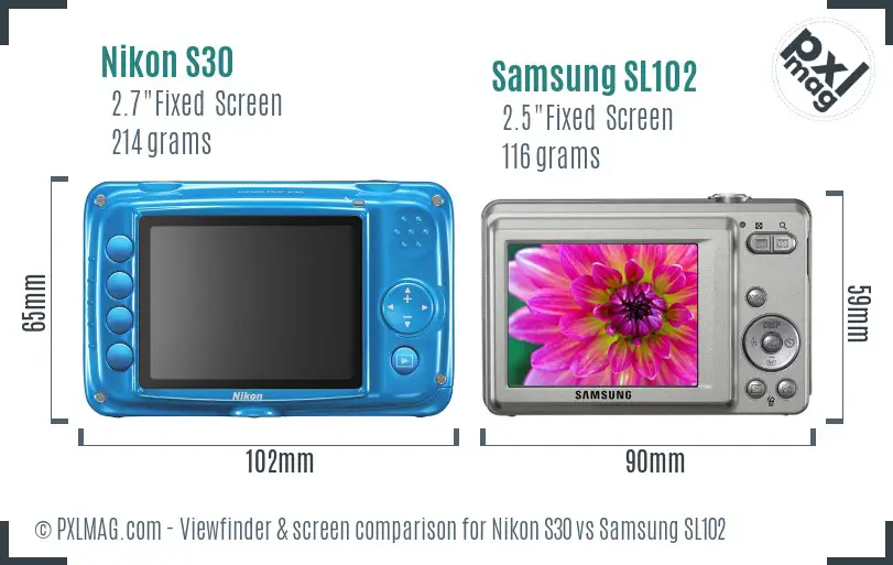 Nikon S30 vs Samsung SL102 Screen and Viewfinder comparison