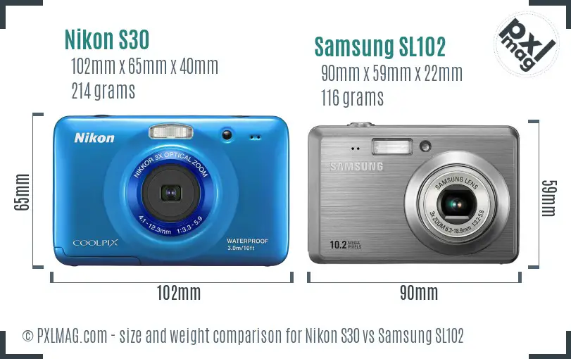 Nikon S30 vs Samsung SL102 size comparison