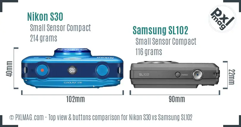 Nikon S30 vs Samsung SL102 top view buttons comparison