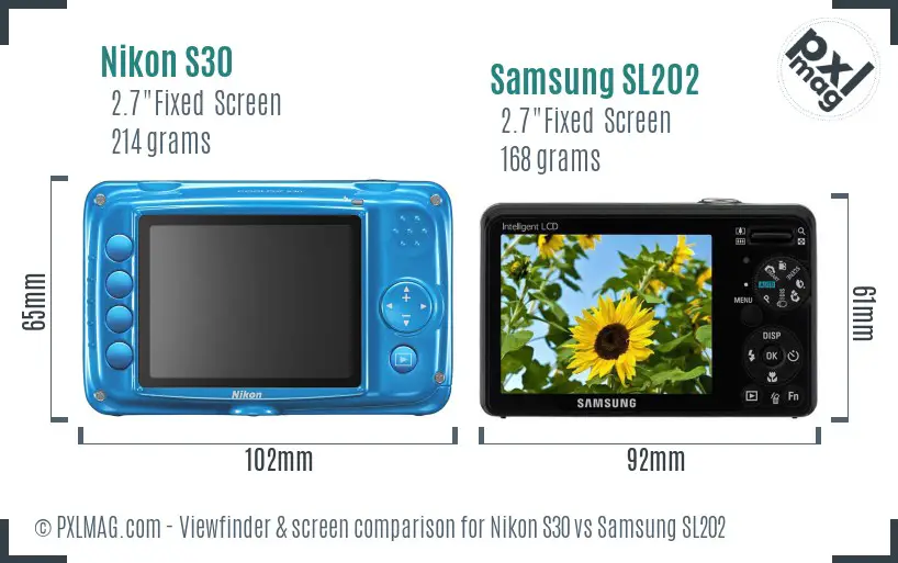 Nikon S30 vs Samsung SL202 Screen and Viewfinder comparison