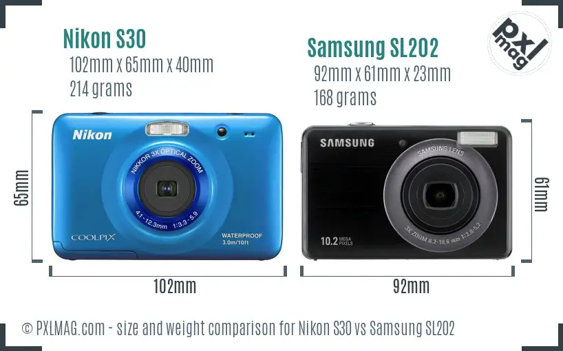 Nikon S30 vs Samsung SL202 size comparison