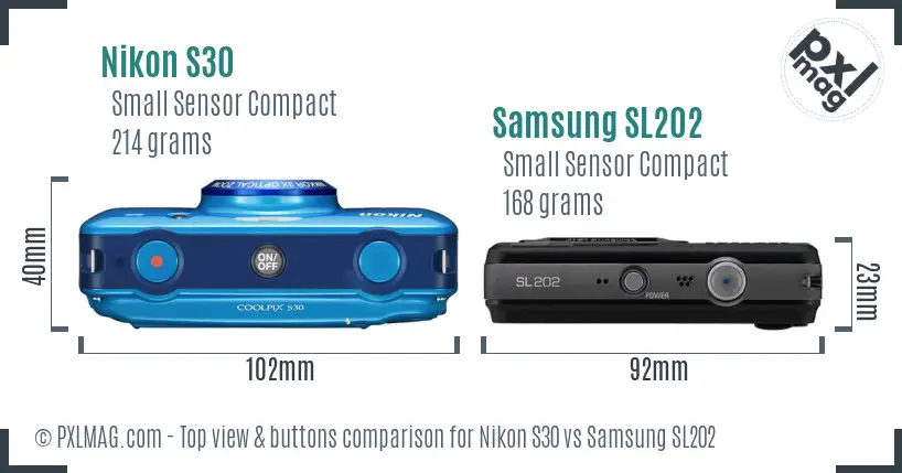 Nikon S30 vs Samsung SL202 top view buttons comparison