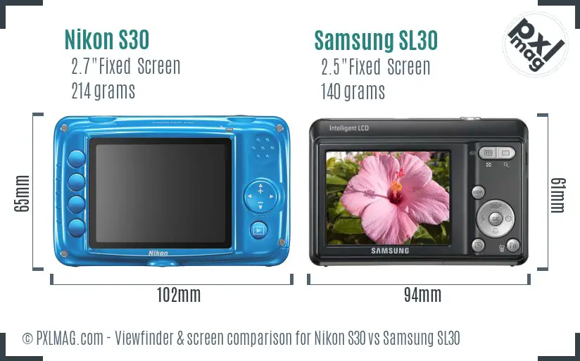 Nikon S30 vs Samsung SL30 Screen and Viewfinder comparison