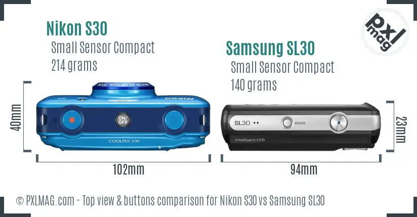 Nikon S30 vs Samsung SL30 top view buttons comparison