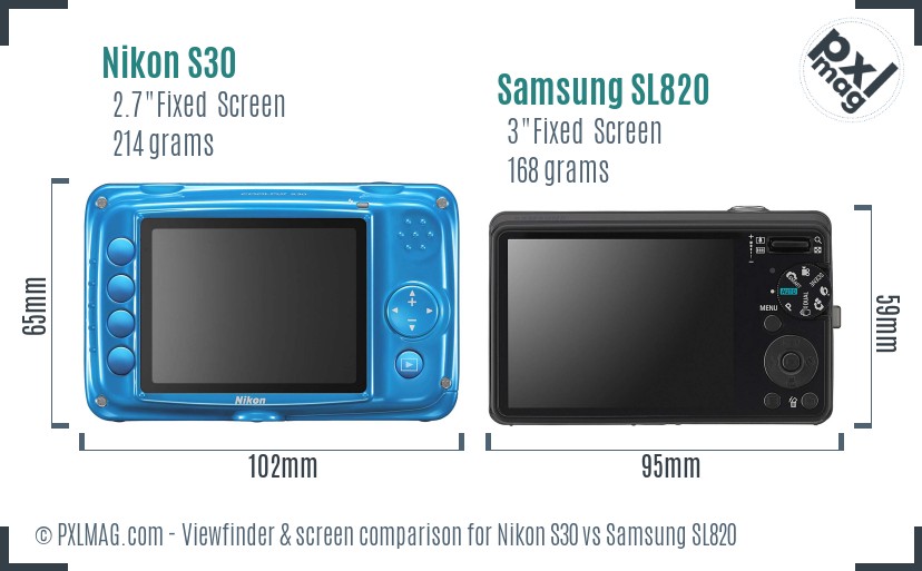 Nikon S30 vs Samsung SL820 Screen and Viewfinder comparison