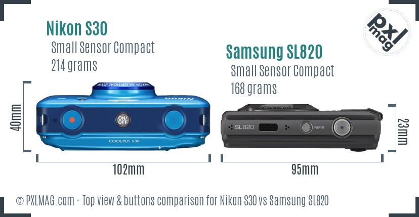 Nikon S30 vs Samsung SL820 top view buttons comparison