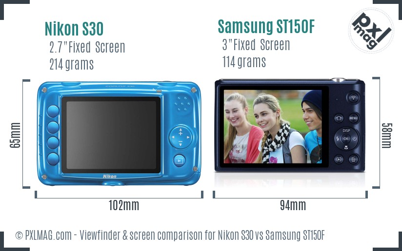 Nikon S30 vs Samsung ST150F Screen and Viewfinder comparison