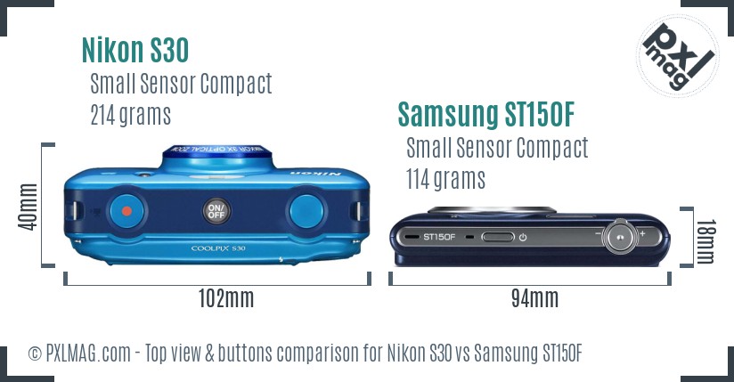 Nikon S30 vs Samsung ST150F top view buttons comparison