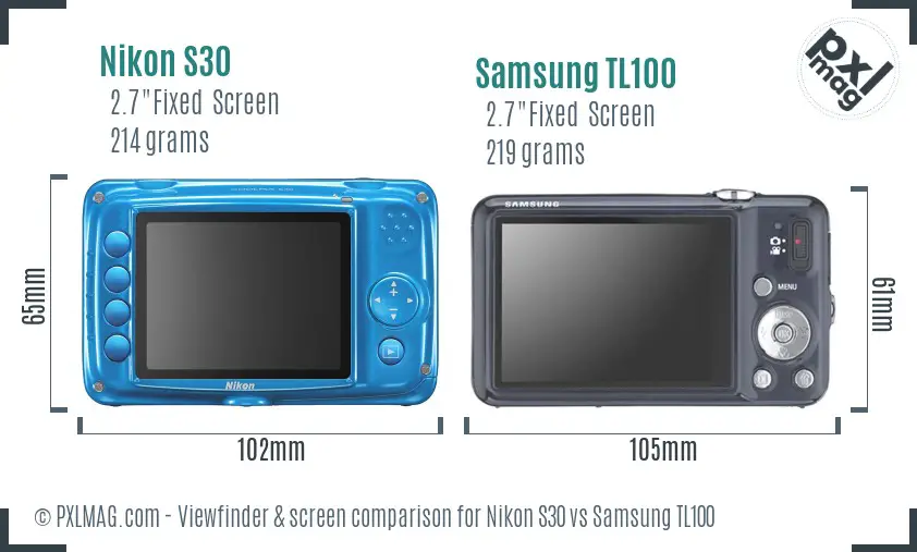 Nikon S30 vs Samsung TL100 Screen and Viewfinder comparison