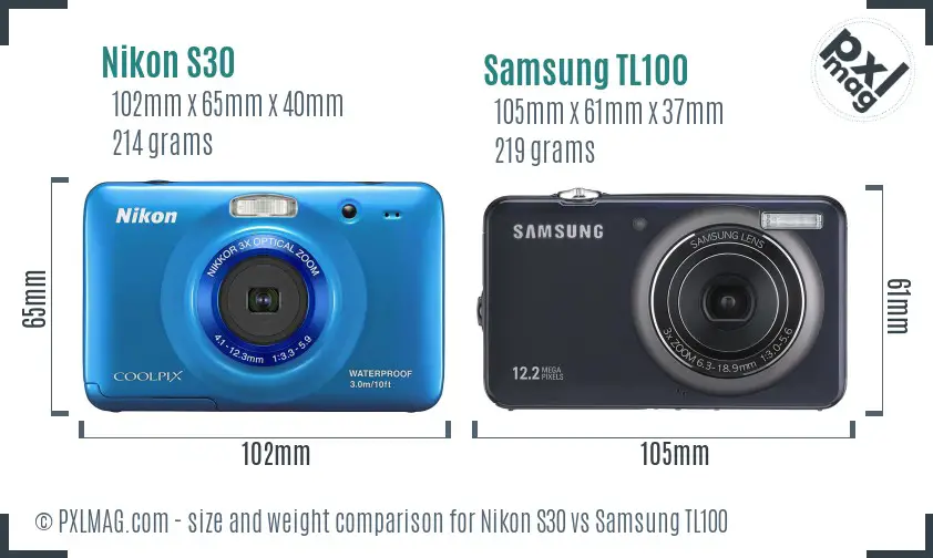 Nikon S30 vs Samsung TL100 size comparison