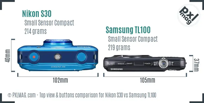 Nikon S30 vs Samsung TL100 top view buttons comparison