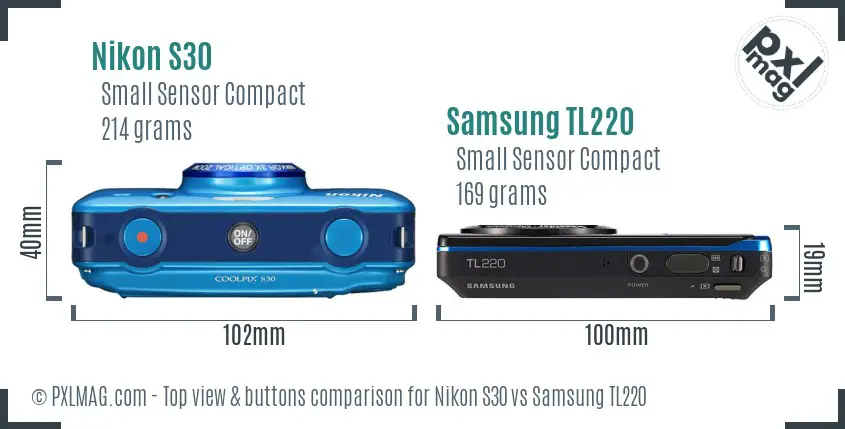 Nikon S30 vs Samsung TL220 top view buttons comparison