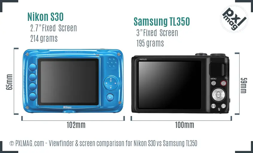 Nikon S30 vs Samsung TL350 Screen and Viewfinder comparison