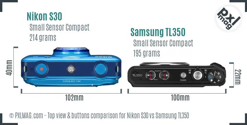 Nikon S30 vs Samsung TL350 top view buttons comparison