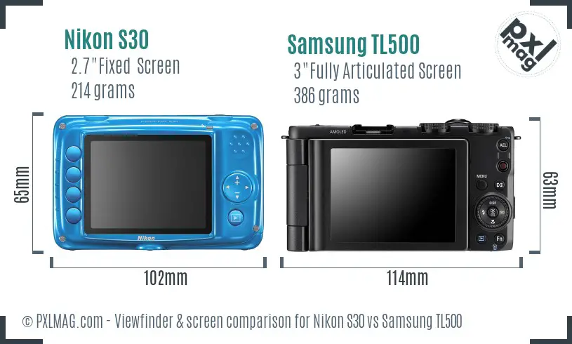 Nikon S30 vs Samsung TL500 Screen and Viewfinder comparison