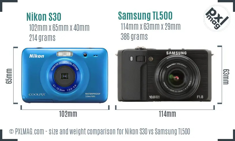 Nikon S30 vs Samsung TL500 size comparison