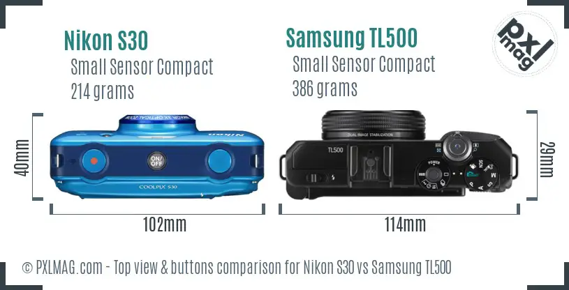 Nikon S30 vs Samsung TL500 top view buttons comparison