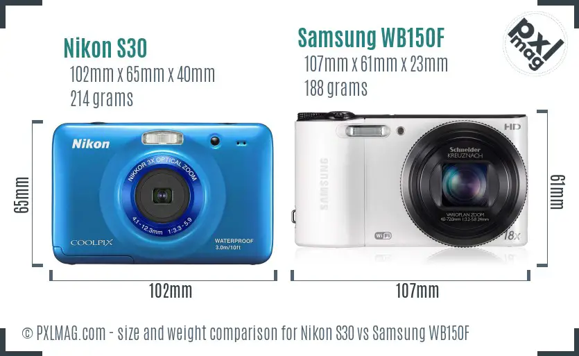 Nikon S30 vs Samsung WB150F size comparison