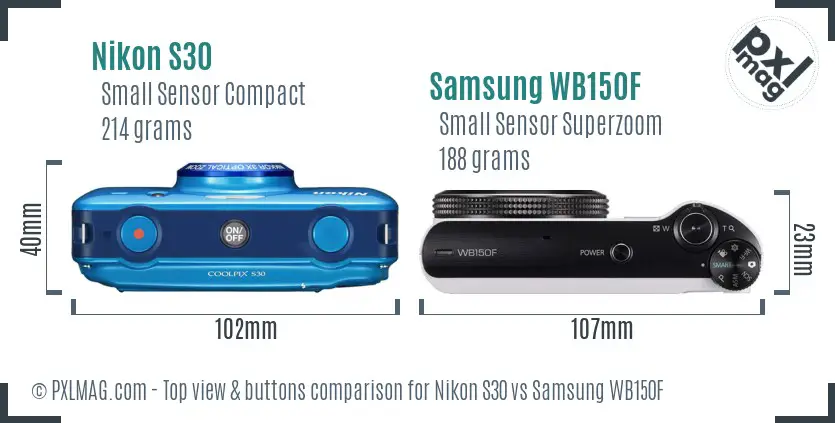 Nikon S30 vs Samsung WB150F top view buttons comparison