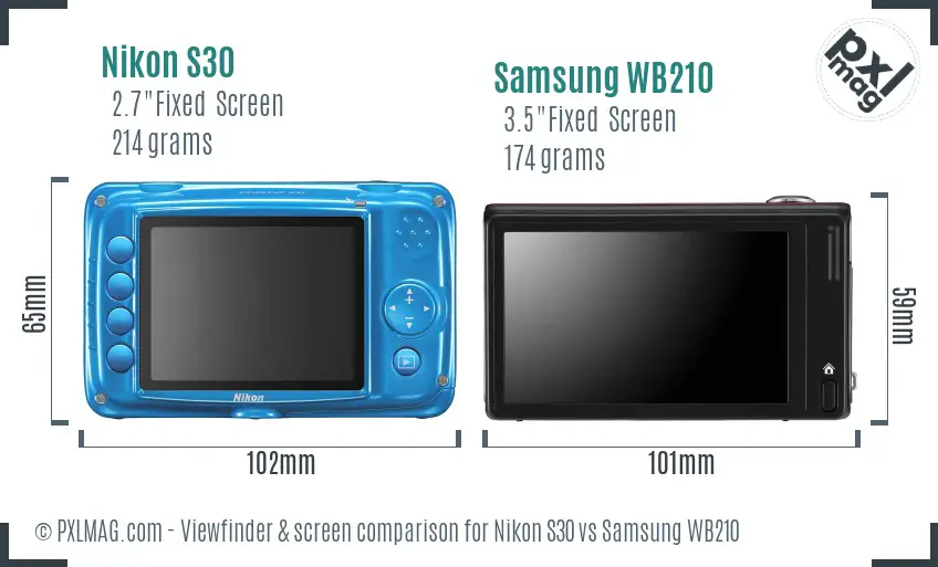 Nikon S30 vs Samsung WB210 Screen and Viewfinder comparison
