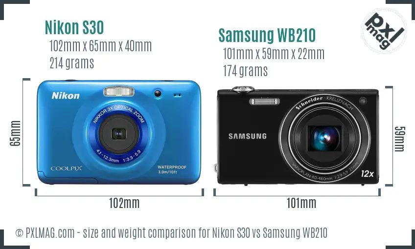 Nikon S30 vs Samsung WB210 size comparison