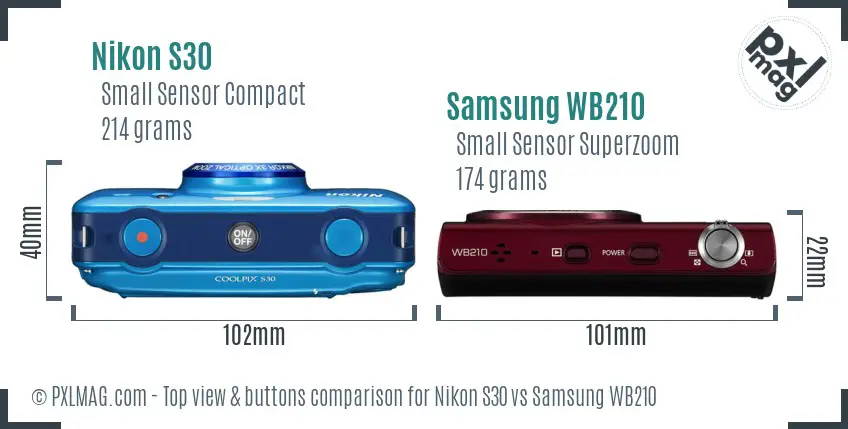 Nikon S30 vs Samsung WB210 top view buttons comparison