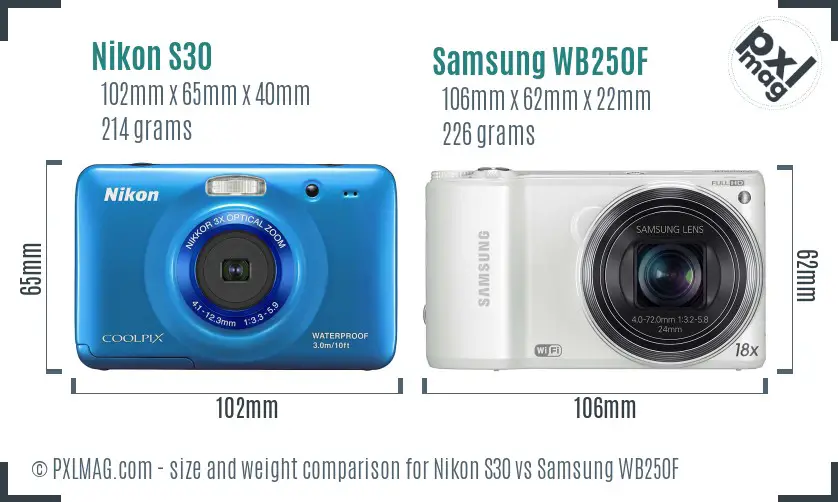 Nikon S30 vs Samsung WB250F size comparison Nikon S30 vs Samsung WB250F size comparison