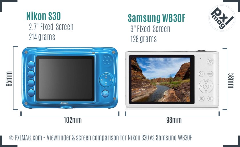 Nikon S30 vs Samsung WB30F Screen and Viewfinder comparison