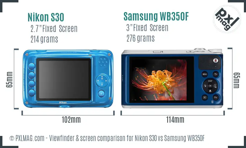 Nikon S30 vs Samsung WB350F Screen and Viewfinder comparison Nikon S30 vs Samsung WB350F Screen and Viewfinder comparison
