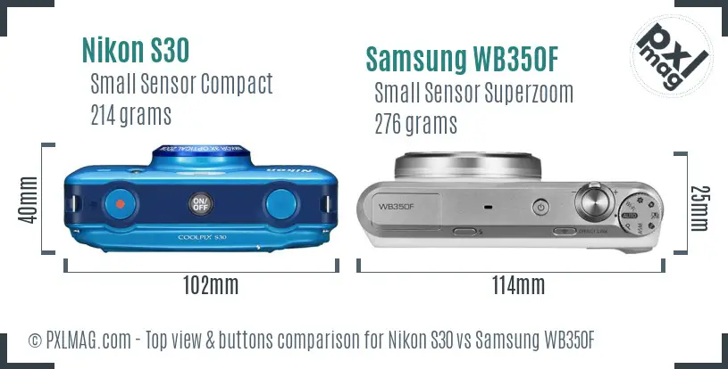 Nikon S30 vs Samsung WB350F top view buttons comparison Nikon S30 vs Samsung WB350F top view buttons comparison