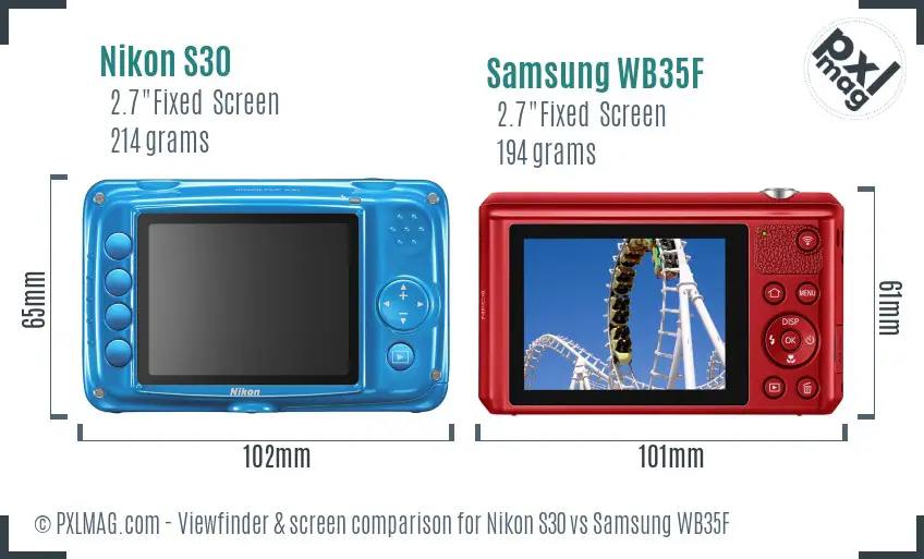 Nikon S30 vs Samsung WB35F Screen and Viewfinder comparison