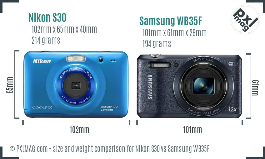 Nikon S30 vs Samsung WB35F size comparison