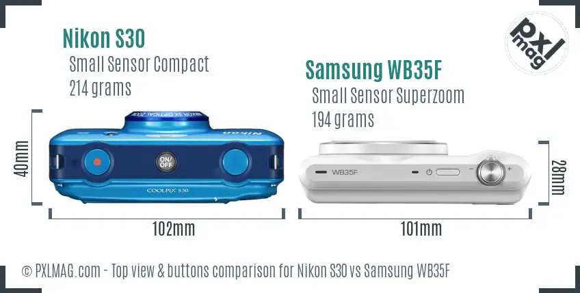 Nikon S30 vs Samsung WB35F top view buttons comparison