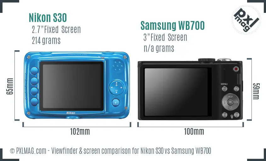 Nikon S30 vs Samsung WB700 Screen and Viewfinder comparison