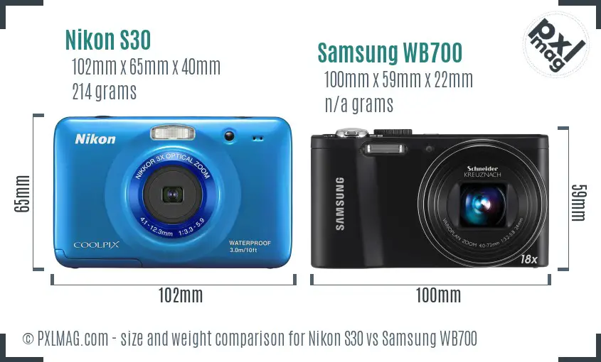 Nikon S30 vs Samsung WB700 size comparison