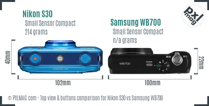 Nikon S30 vs Samsung WB700 top view buttons comparison