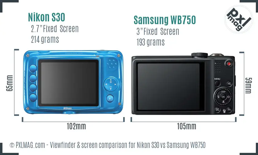 Nikon S30 vs Samsung WB750 Screen and Viewfinder comparison Nikon S30 vs Samsung WB750 Screen and Viewfinder comparison