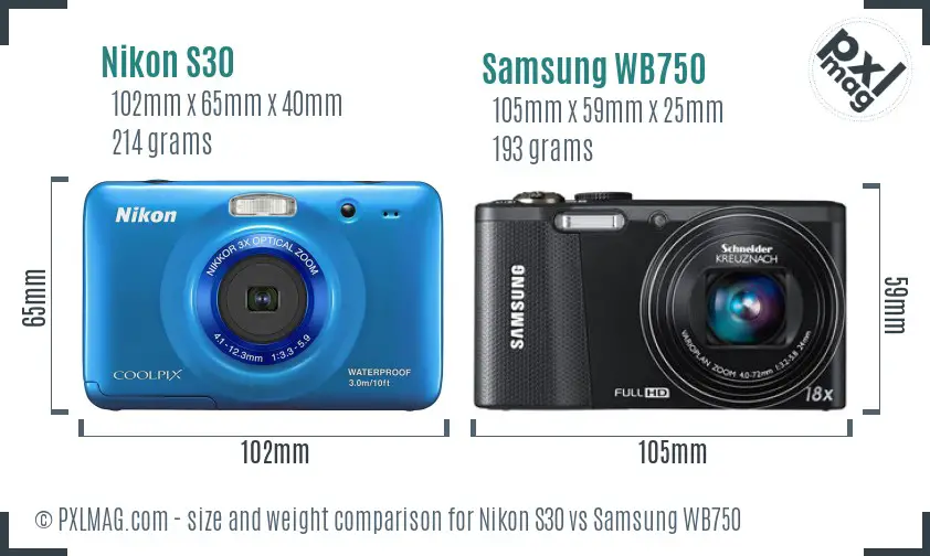 Nikon S30 vs Samsung WB750 size comparison Nikon S30 vs Samsung WB750 size comparison