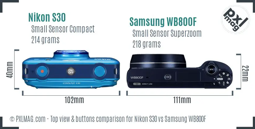 Nikon S30 vs Samsung WB800F top view buttons comparison Nikon S30 vs Samsung WB800F top view buttons comparison