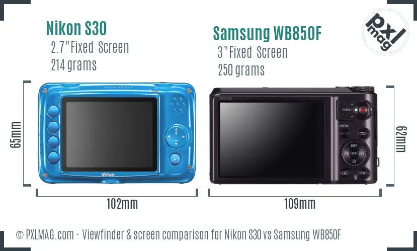 Nikon S30 vs Samsung WB850F Screen and Viewfinder comparison Nikon S30 vs Samsung WB850F Screen and Viewfinder comparison