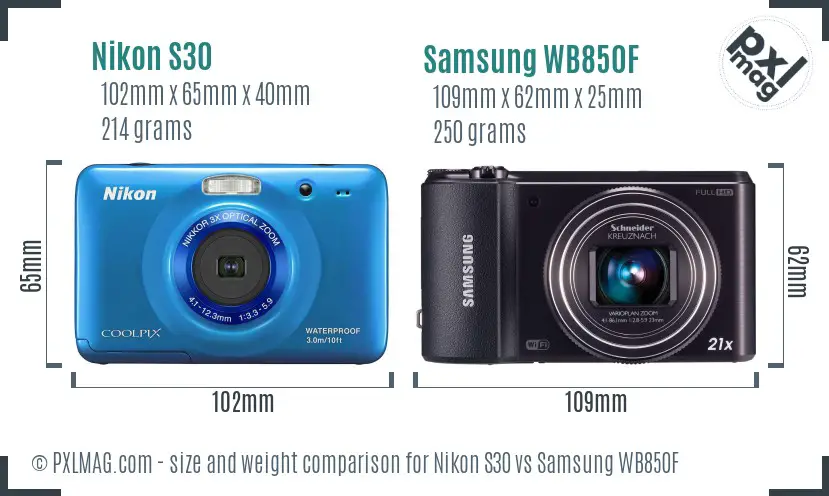 Nikon S30 vs Samsung WB850F size comparison Nikon S30 vs Samsung WB850F size comparison