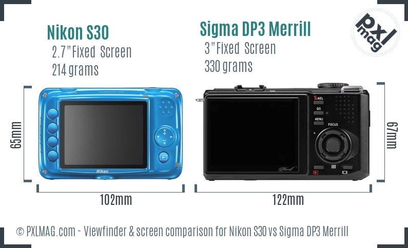 Nikon S30 vs Sigma DP3 Merrill Screen and Viewfinder comparison