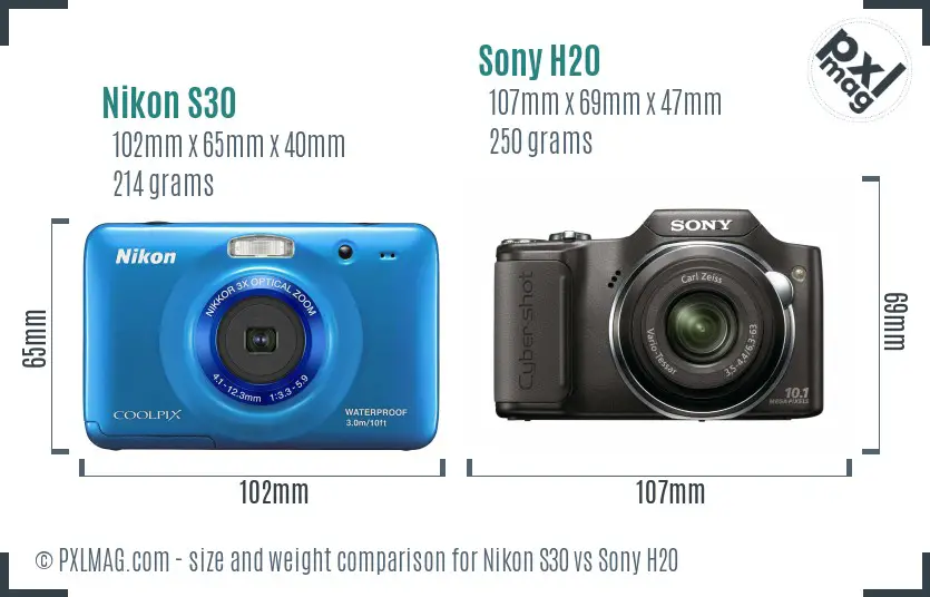Nikon S30 vs Sony H20 size comparison Nikon S30 vs Sony H20 size comparison