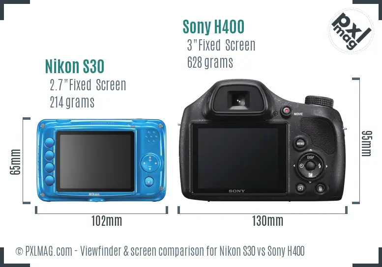 Nikon S30 vs Sony H400 Screen and Viewfinder comparison