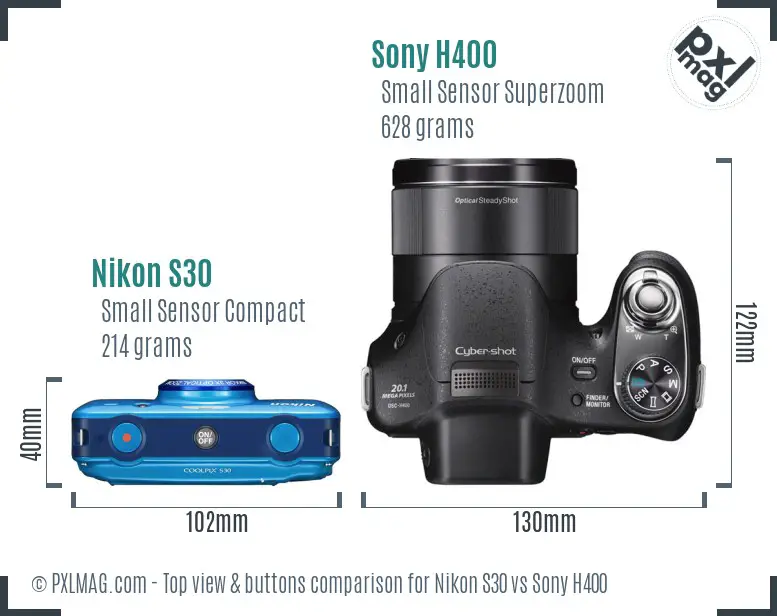 Nikon S30 vs Sony H400 top view buttons comparison